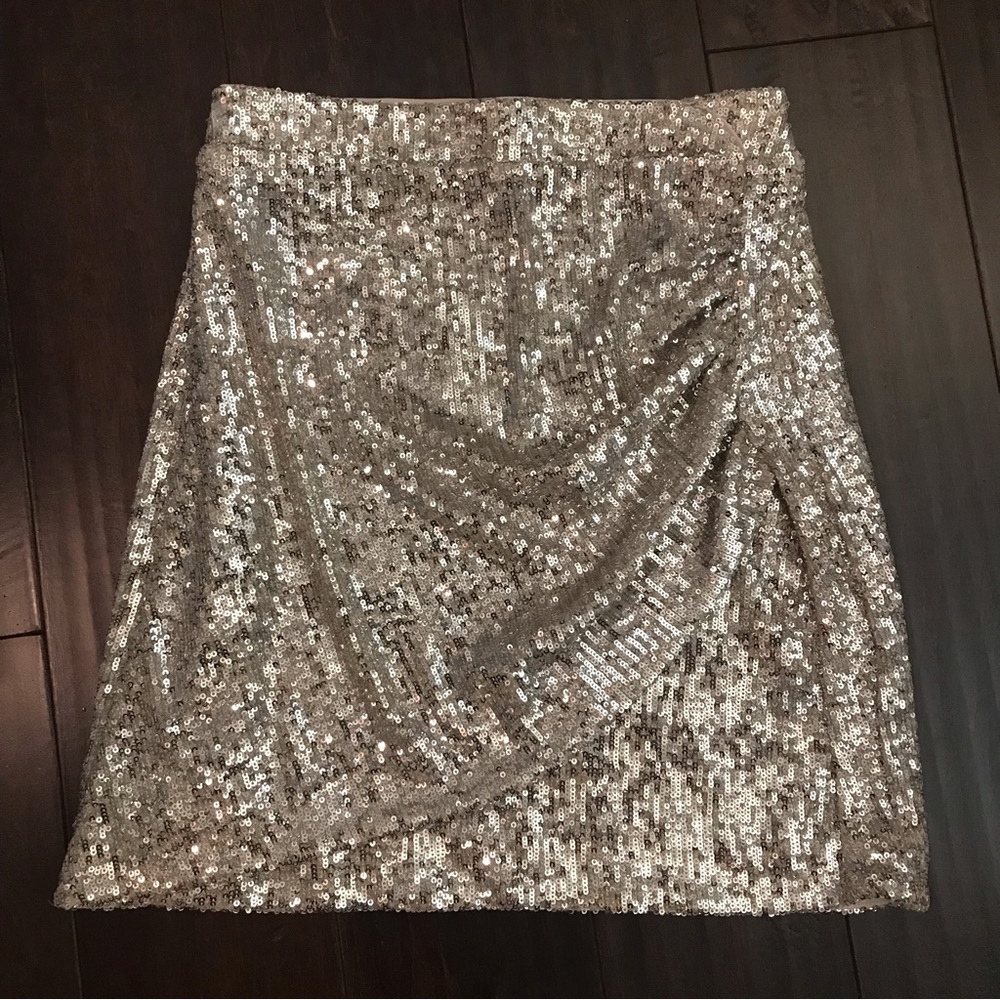 Express Silver Sequin Faux Wrap Mini Skirt XS